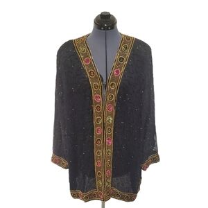Vintage Gunit Beaded Evening Cardigan Jacket Black with Gold Multi-colorSize XXL